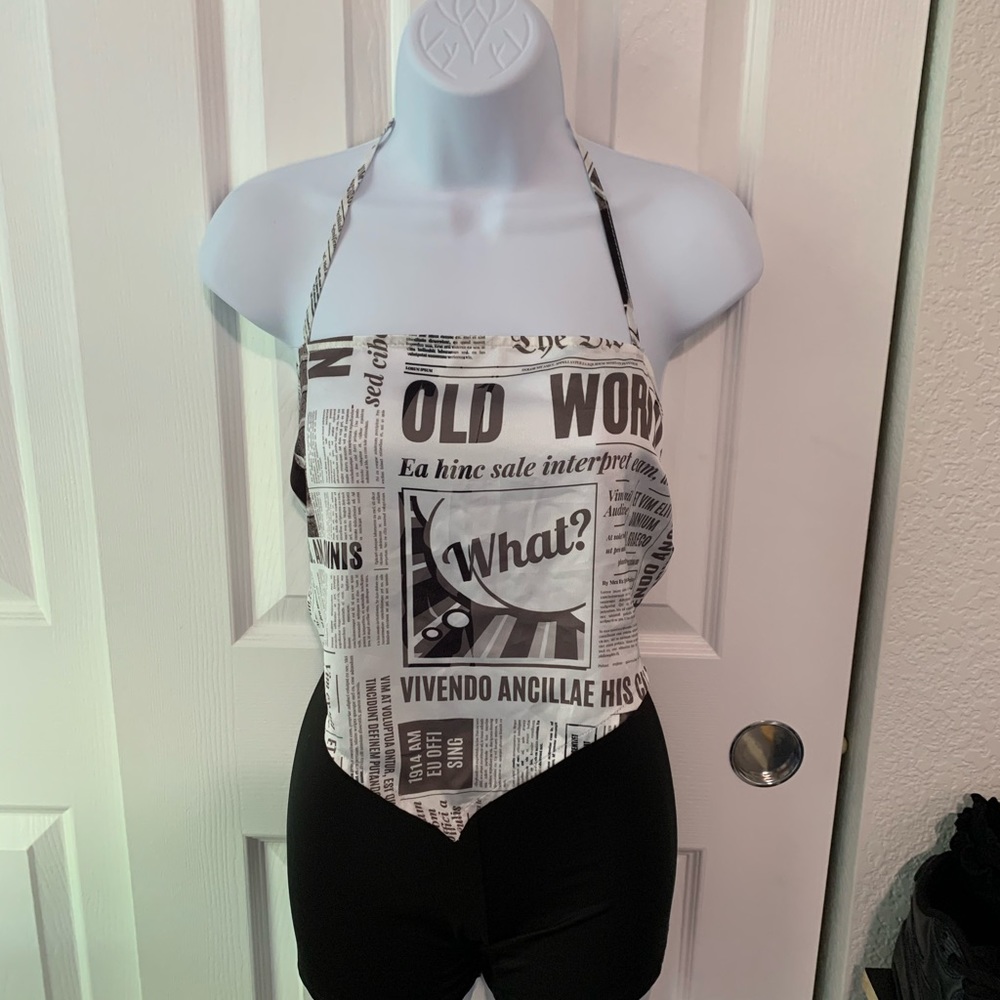 Forever 21 Newspaper Handkerchief Halter Top